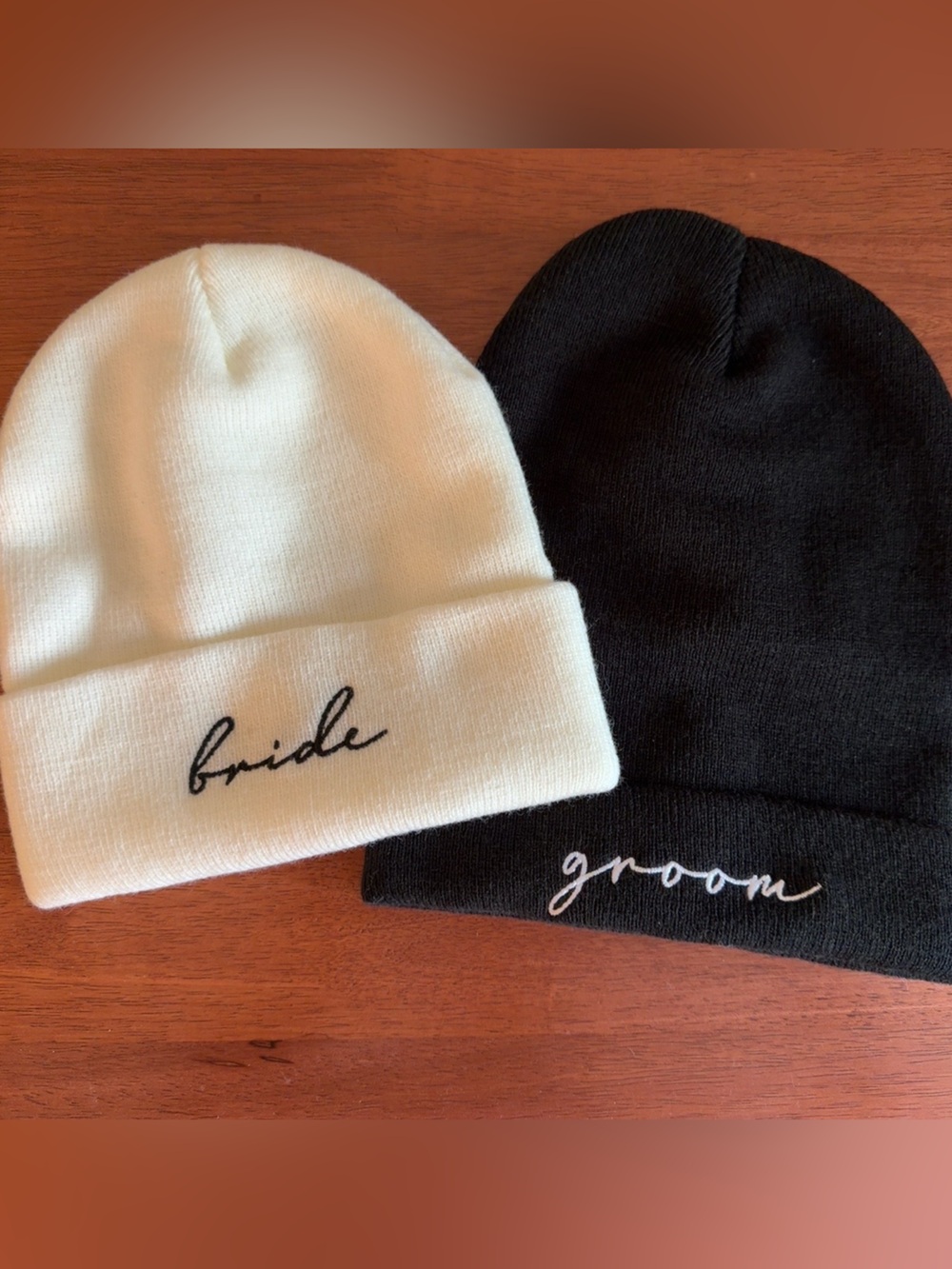 Bride & Groom Knit Beanie Set - White and Black